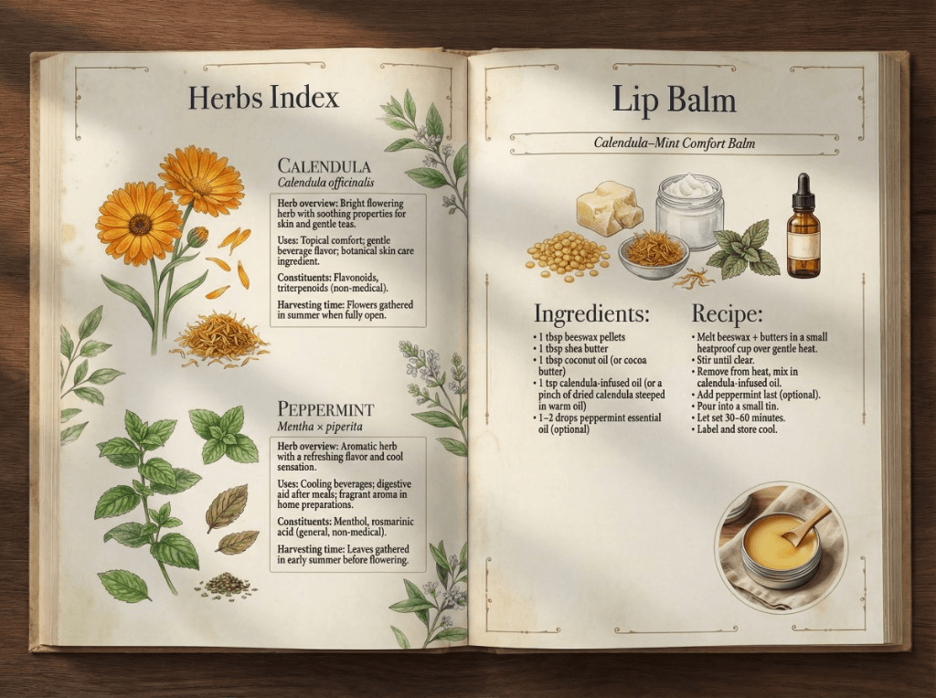 Botanical reference: Herbs Index — Calendula and Peppermint with Calendula-Mint Comfort Balm recipe